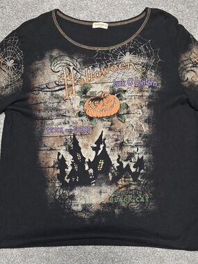 Studio Gem Q Top Womens XX Happy Halloween Y2K Scary Castle Candy Bling Shirt